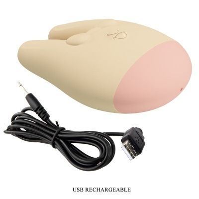 Rato USB recarregável cor creme com cabo USB preto