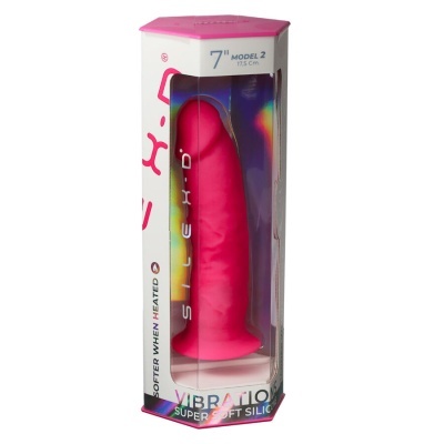 Dildo rosa em embalagem transparente hexagonal com texto