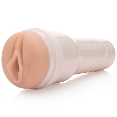 Masturbador masculino Fleshlight com capa branca e interior cor de pele