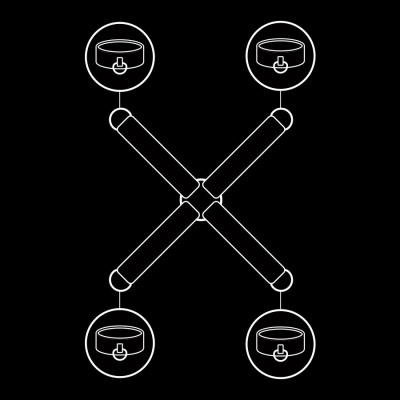 Gráfico com quatro pulseiras pretas em círculos ligadas formando um X