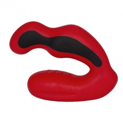 Produto de silicone vermelho e preto com forma arredondada