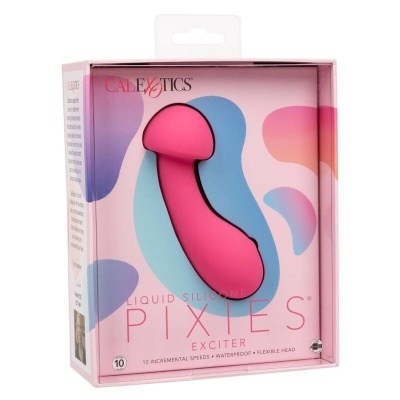 Vibrador rosa silicone líquido Pixies Exciter CalExotics em embalagem transparente