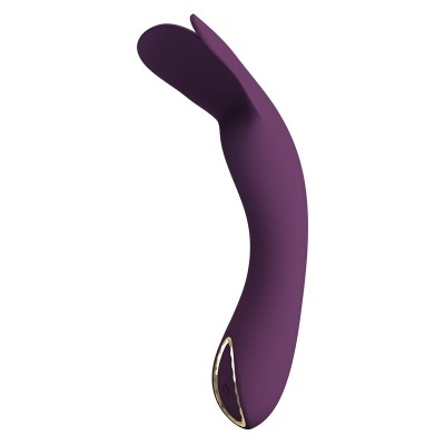 Vibrador feminino roxo curvo com botão dourado