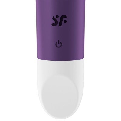 Dispositivo eletrônico roxo e branco com símbolos Sf e ícone de ligar