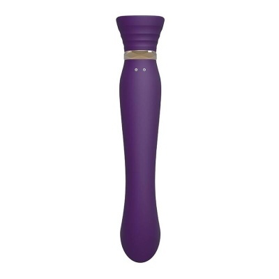 Vibrador roxo em silicone com faixa prateada e botões