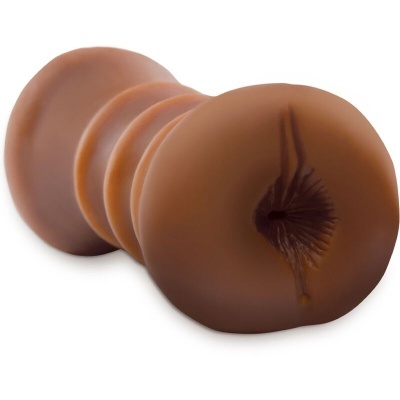 Produto cilíndrico castanho com abertura circular e textura lisa