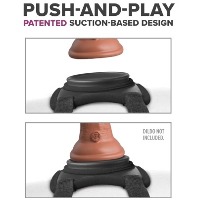 Suporte preto de sucção para brinquedos com texto promocional em inglês.