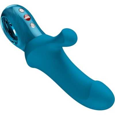 Vibrador azul em silicone com botões e design anatómico
