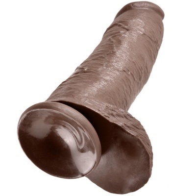 Dildo realista de silicone castanho com textura e base larga