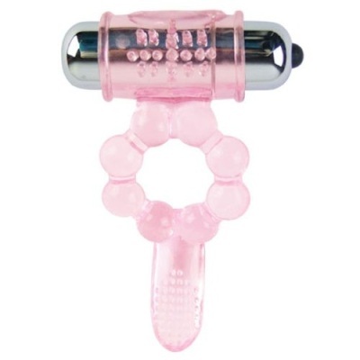 Anel vibratório rosa translúcido com dispositivo metálico cromado
