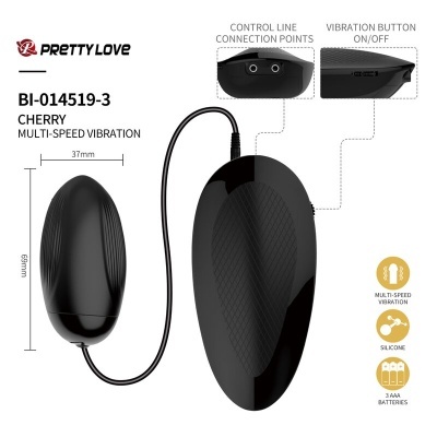 Vibrador preto com comando com fio e textura de linhas suaves