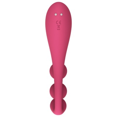 Produto cor-de-rosa em silicone com formato alongado e curvas esféricas.