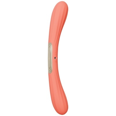 vibrador curvo cor de coral em silicone com detalhe neutro