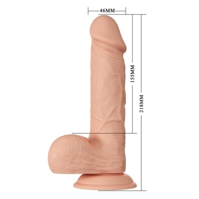 Dildo silicone cor de pele com base de ventosa e medidas indicadas