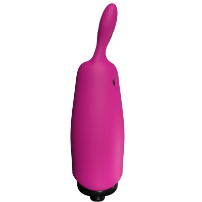 Vibrador feminino rosa com base preta e formato ergonómico