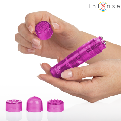 Dispositivo vibratório em plástico rosa com tampas texturizadas