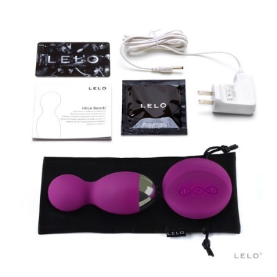Conjunto de vibrador roxo LELO com comando, carregador e embalagem