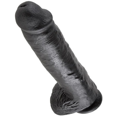 Dildo preto com textura realista e base larga