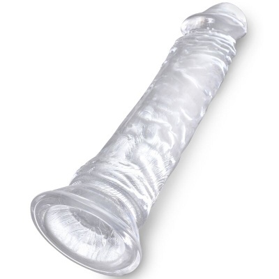 Dildo transparente com ventosa e textura realista em fundo branco