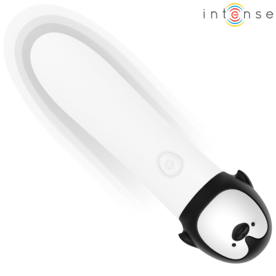 Vibrador branco com cabeça de panda preta e branca e botão 'Q'