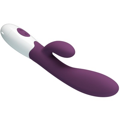 Vibrador roxo com área branca e botões roxos
