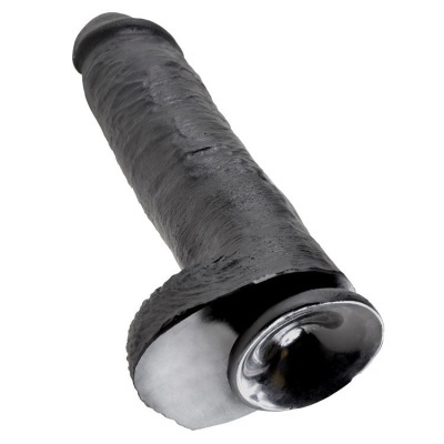 Produto preto alongado com base metálica brilhante sobre fundo branco