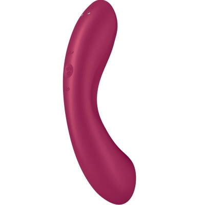 Vibrador curvo cor borgonha com três botões em relevo