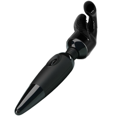 Vibrador preto com cabeça flexível e textura ondulada