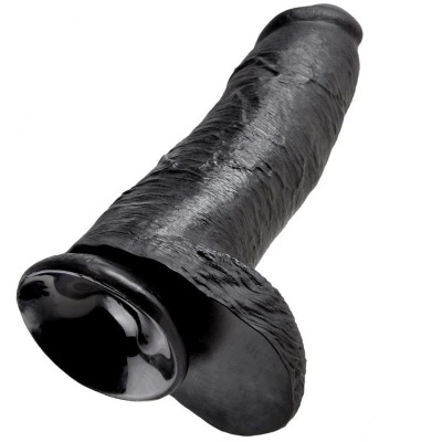 Dildo preto com textura detalhada e base larga