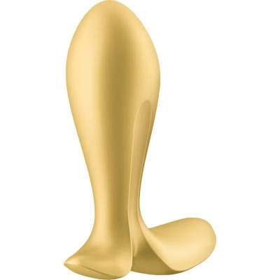 Plug anal dourado com base larga em fundo branco