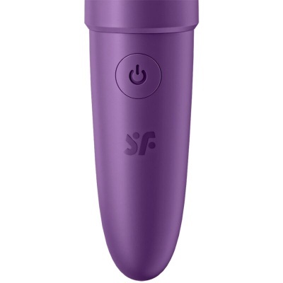 Dispositivo roxo com botão de ligar e letras SF gravadas