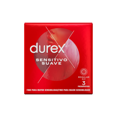 Embalagem vermelha Durex Sensitivo Suave com 3 preservativos