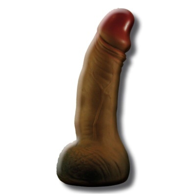 Dildo realista castanho com cabeça vermelha escura