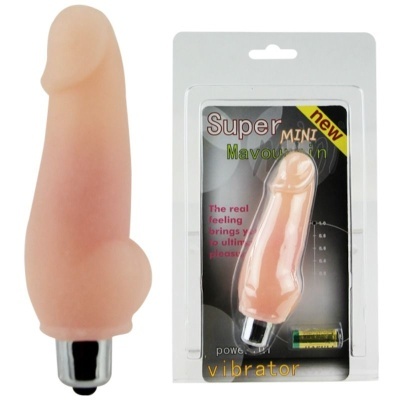 Vibrador cor de pele realista com base prateada em embalagem blister