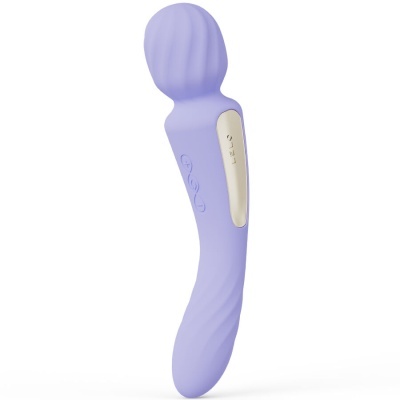 Vibrador lilás de silicone com painel branco e botões