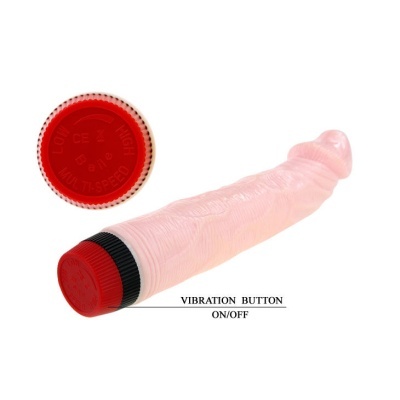 Vibrador cor de pele com botão vermelho de vibração