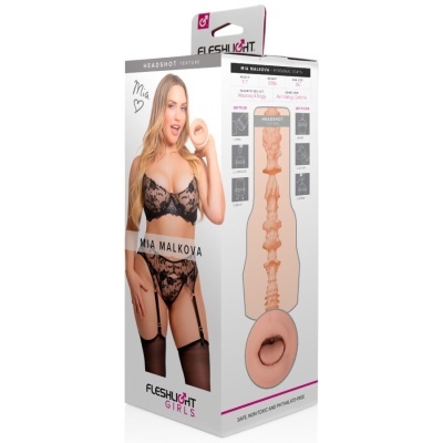 Embalagem do Fleshlight Girls com imagem de Mia Malkova e detalhes do produto