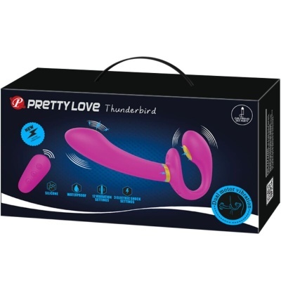 Embalagem preta de vibrador Pretty Love Thunderbird rosa com controle remoto e ícones de funcionalidades