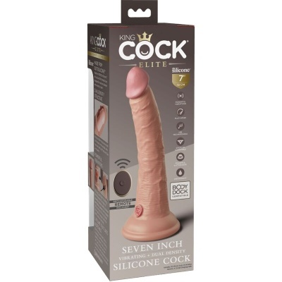 Embalagem de dildo de silicone King Cock Elite, 7 polegadas, cor pele, com ventosa e controle remoto