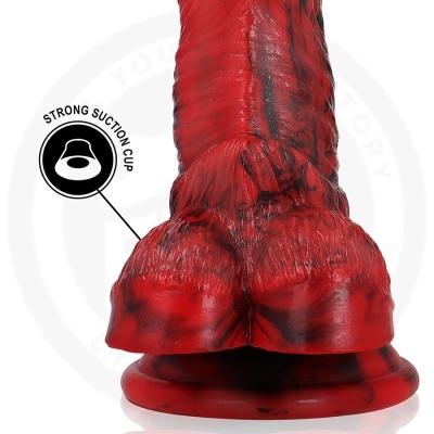 Dildo vermelho com ventosa forte na base e textura realista
