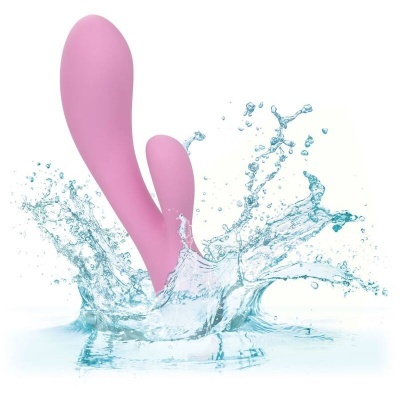 Vibrador rosa de silicone com duas extremidades e splash de água
