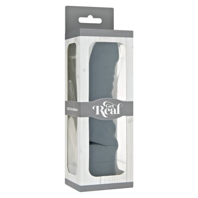 Embalagem com produto cinzento com textura ondulada chamada Get Real