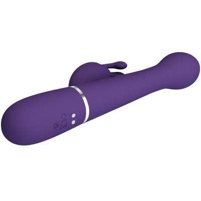 Vibrador roxo com botões e símbolos CE e WEEE