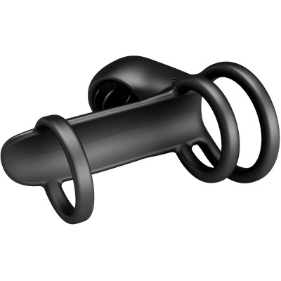 Anel peniano preto com três argolas e acessório ajustável