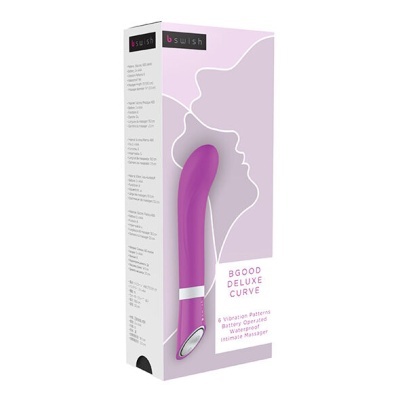 Embalagem do vibrador Bgood Deluxe Curve roxo com caixa lilás e branca