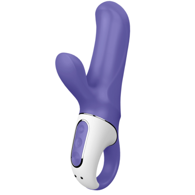 Vibrador roxo tipo coelho com botões de controle