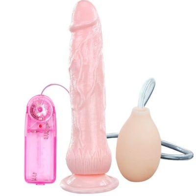 Dildo realista com ventosa, controladora rosa e ovo vibrador bege