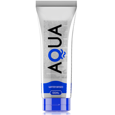 embalagem tubular branca com tampa azul rotulada AQUA