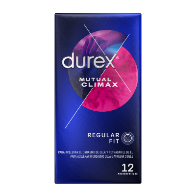 Caixa azul de preservativos Durex Mutual Climax Regular Fit com 12 unidades