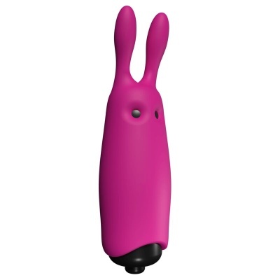 Vibrador rosa em forma de coelho com base preta